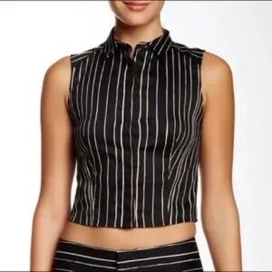 Alice + Olivia Black and White Striped Crop Blouse